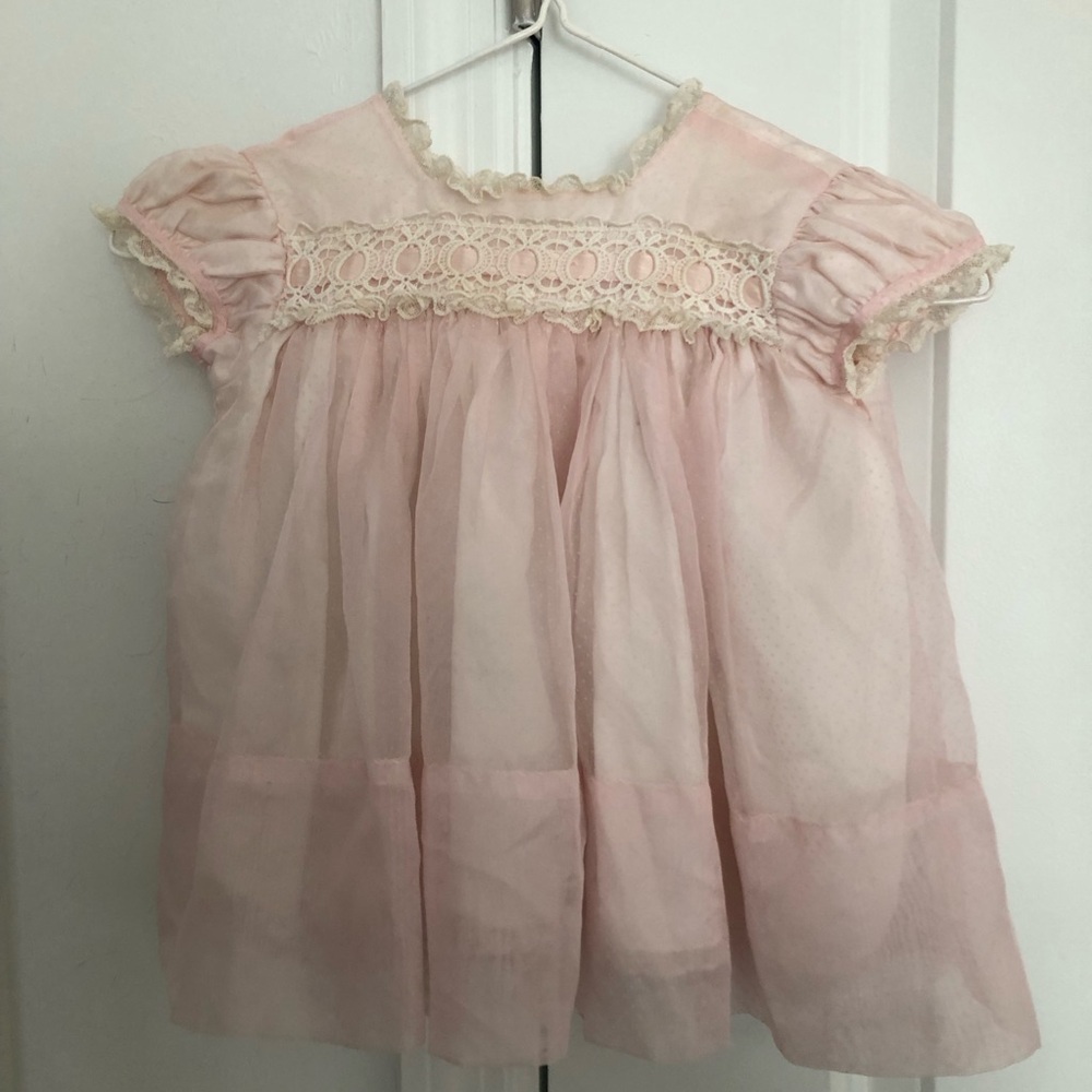 Vintage Betti Terrell for Lord & Taylor Pink Lace-Trim Baby Dress
